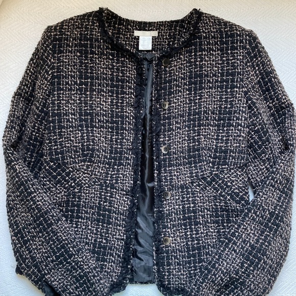 Redoute` women’s French style fitted wool tweed jacket with lace trim, size 6 - Picture 1 of 9